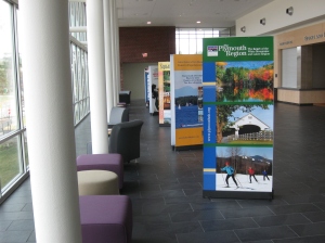 Banner Stands in a university welcome center